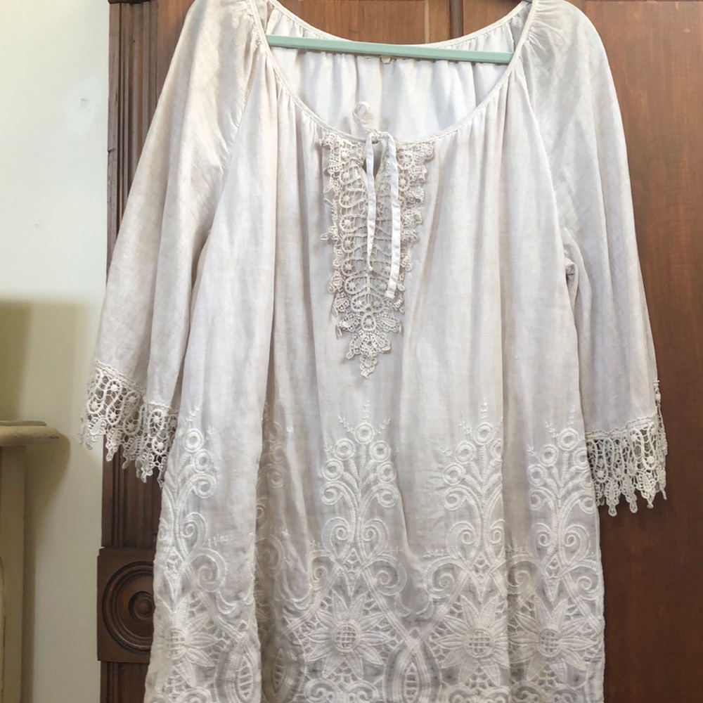 Antique White Cotton Embroidered Blouse